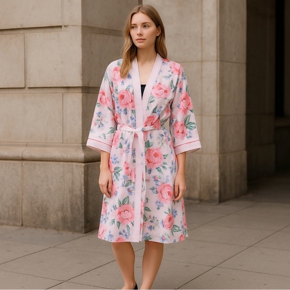 VTG Adonna Cotton Polyester Nightgown Floral Wrap Robe Pink Purple Green EUC - Picture 5 of 12